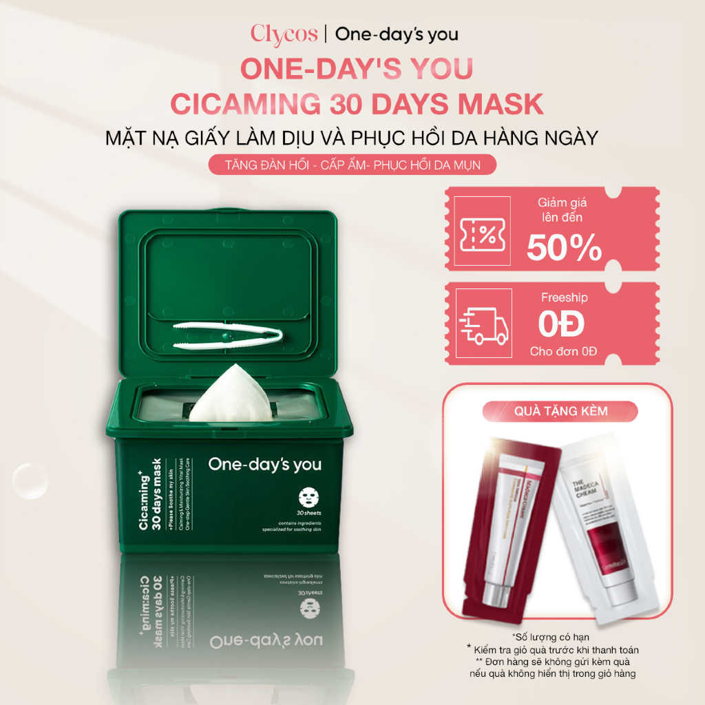 One-day's you - Mặt Nạ Giảm Mụn - Cicaming 30 Days Mask 30 Miếng | Clycos Phân Phối