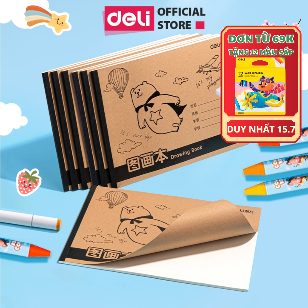 [TẶNG 12M SÁP] Vở Vẽ Học Sinh Tập Tô Màu Cho Bé Deli - Sổ Tô Màu 40/60tr Sổ Vẽ học sinh Giấy Dày Mịn