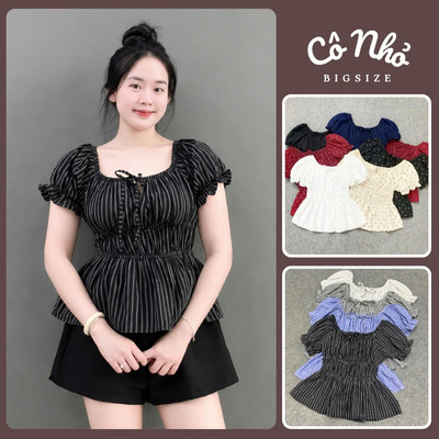 Áo Babydoll Bigsize Nữ Tay Phồng Nữ Thoải Mái Vạt Xòe Nhún Eo Vải Linen Thô Cho Chubby A364/A282