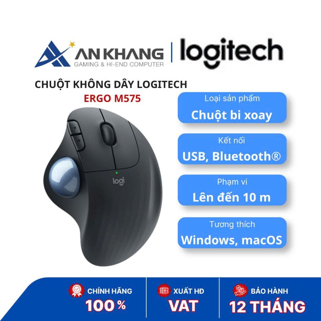 Chuột Logitech ERGO M575 for Business 910-006222 Trackball Bluetooth USB Receiver Chính Hãng
