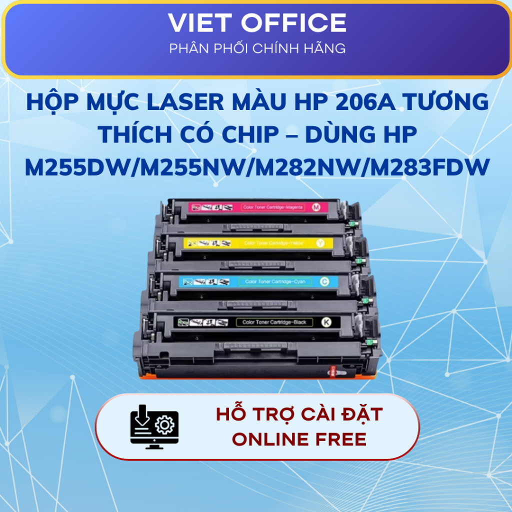 Hộp Mực Laser Màu HP 206A Tương Thích Có Chip – Dùng HP M255dw/M255nw/M282nw/M283fdw