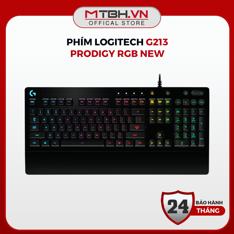 Bàn Phím Giả Cơ Gaming Logitech G213 Prodigy RGB - Bàn Phím Có Dây Chống Nước, Tích Hợp Kê Tay, Phím