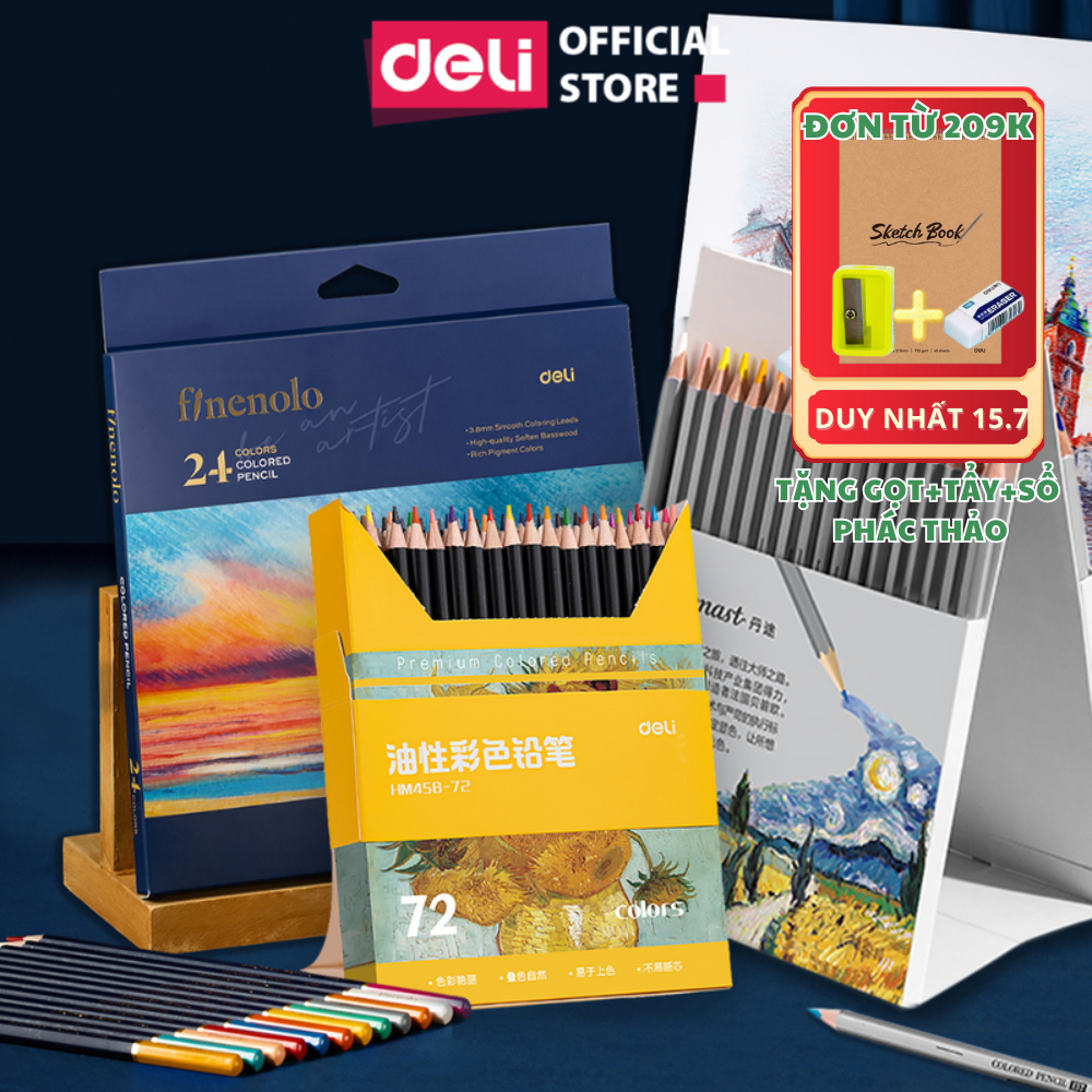 [TẶNG SỔ PHÁC THẢO+GỌT TẨY] Bút Chì Màu Gốc Dầu Deli - Màu Chì Finenolo Dmast Hộp Giấy Gấp Đứng Được