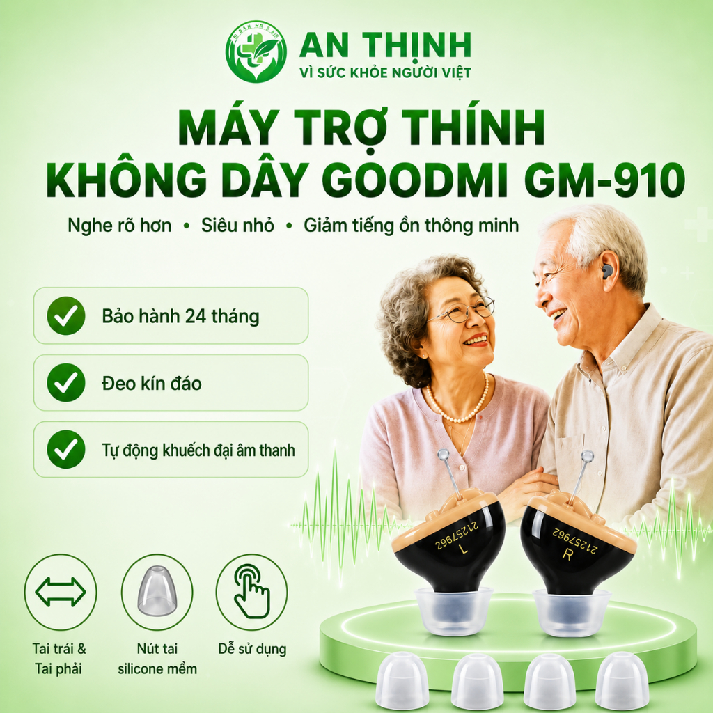 Máy trợ thính không dây siêu nhỏ GOODMI GM-910 [BẢO HÀNH 12 THÁNG] Tai nghe trợ thính tự động xử lý 