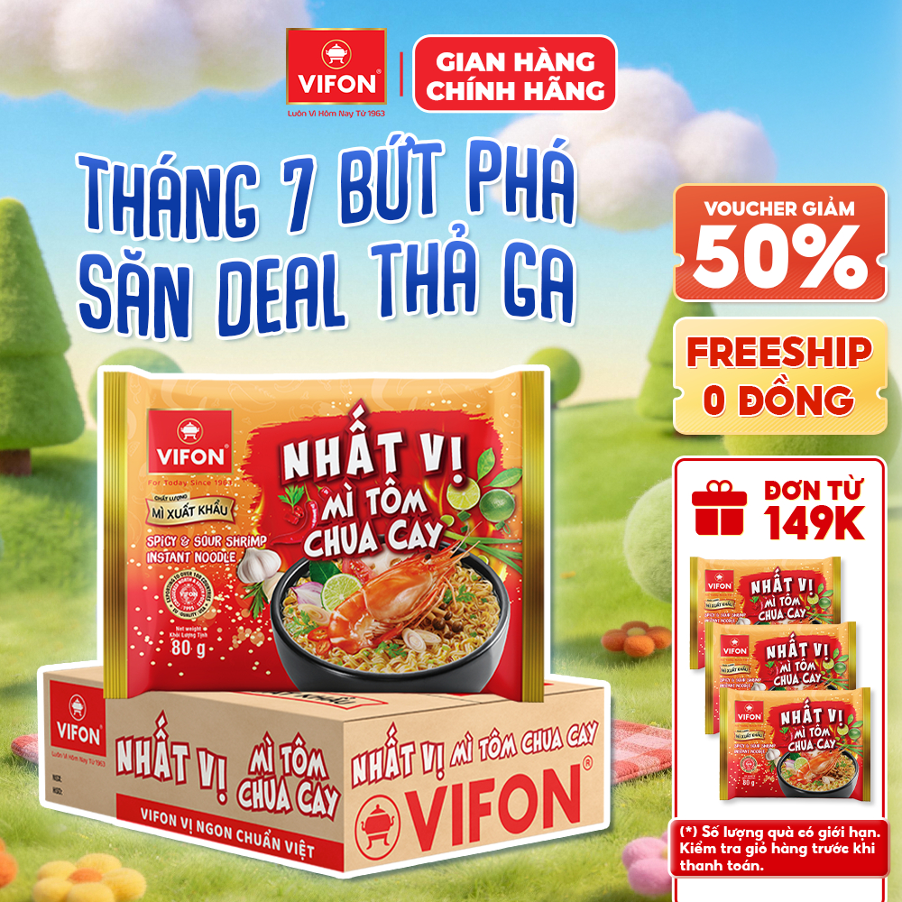 [VOUCHER HOT 10%] Thùng 30 Gói Mì Nhất Vị VIFON 80g Chuẩn Xuất Khẩu Châu Âu (Tôm Chua Cay / Gà Phô M