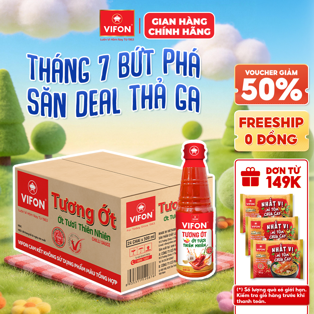 [VOUCHER HOT 10%] Thùng 24 Tương ớt VIFON 500ml/chai