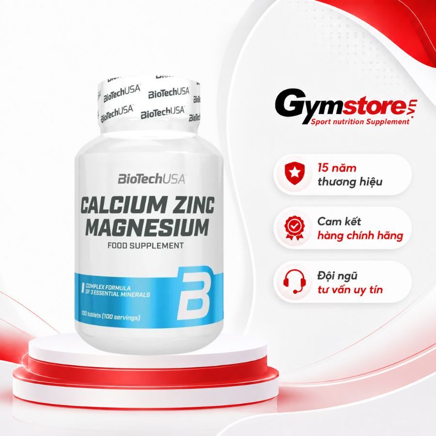 Viên uống hỗ trợ xương khớp Biotech USA Calcium Zinc Magnesium - Made in Hungary - Gymstore
