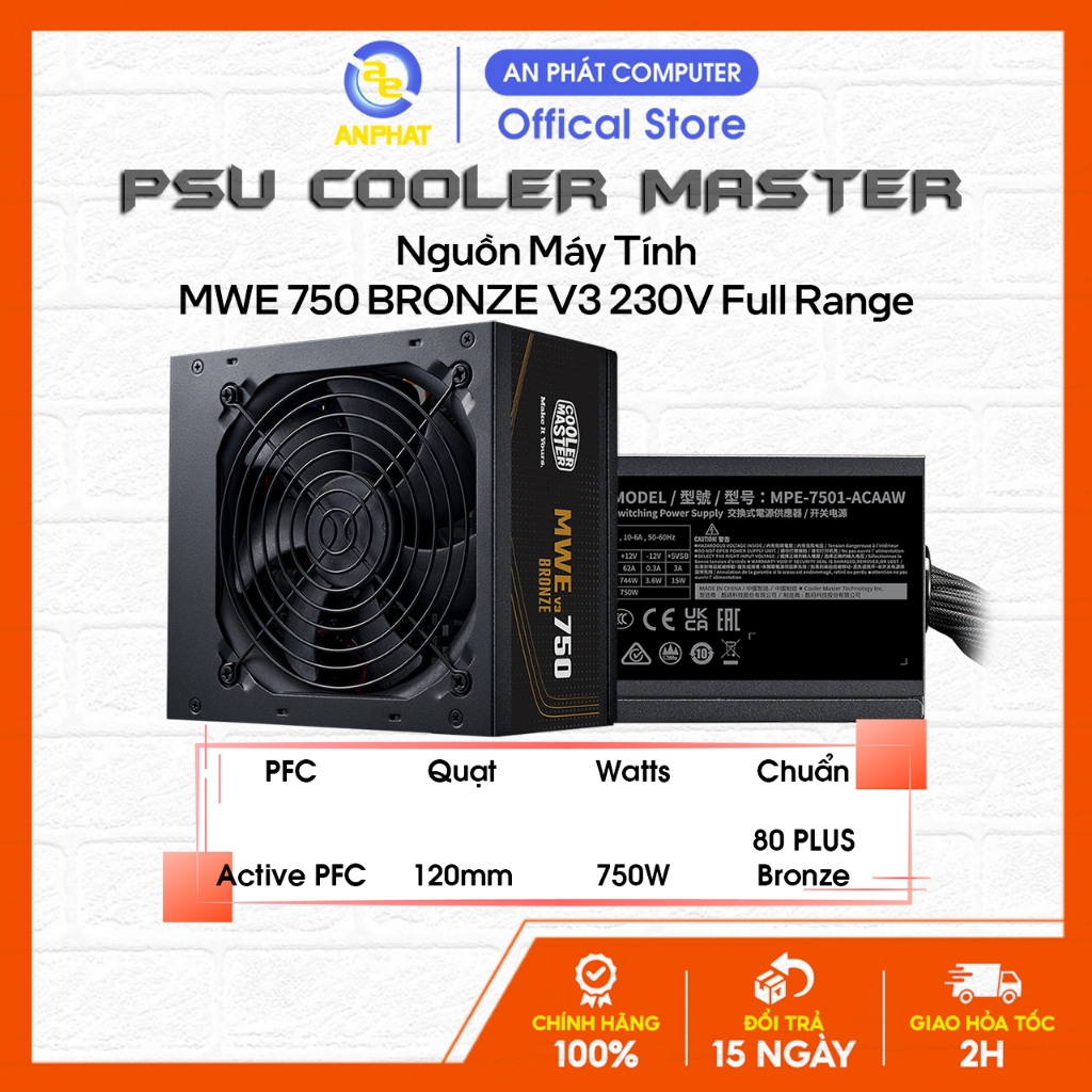 Nguồn máy tính Cooler Master MWE 750 BRONZE V3 230V Full Range (750W, 80 Bronze Plus, Non-Modular)