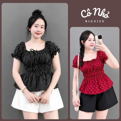 Set Bộ Bigsize Nữ Áo Babydoll Tay Phồng Dáng Peplum Kèm Quần Đùi Lưng Chun A282-Q500