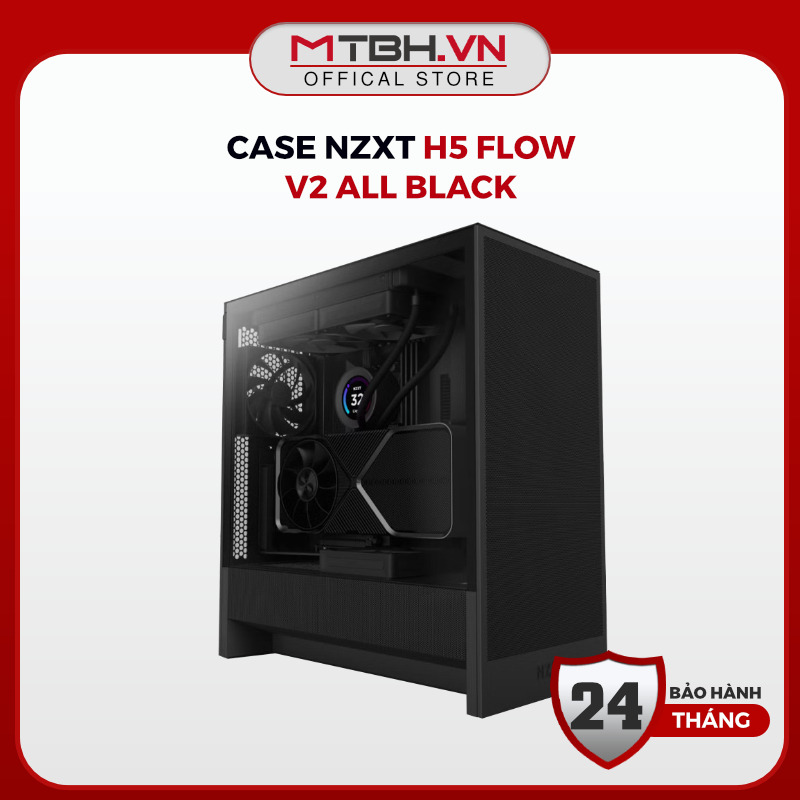Case NZXT H5 Flow V2 All Black Mid Tower ATX, Kính Cường Lực, Hỗ Trợ Radiator 360mm, Airflow Tối Ưu,