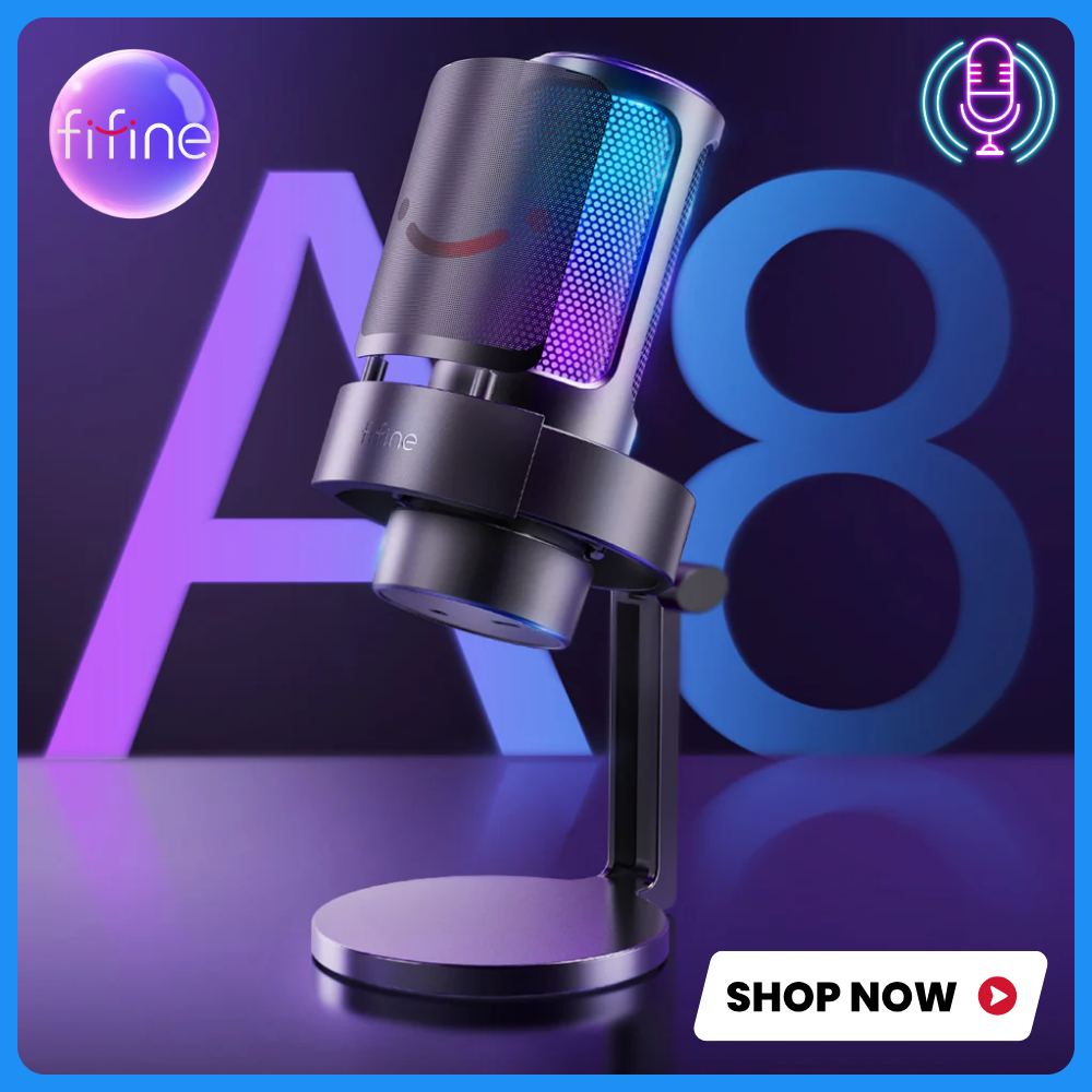 FIFINE A8 - Mic Thu Âm Condenser, Đổi Màu RGB, Cổng USB Dành Cho PC/Laptop - Bảo Hành12 Tháng