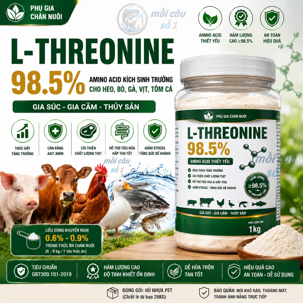 L-Threonine 98.5% - amino acid kích sinh trưởng cho heo, bò, gà, vịt, tôm cá | gia súc, gia cầm, thủ