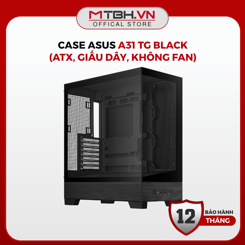 Case ASUS A31 TG Black ATX Mid Tower, Hỗ Trợ Main Giấu Dây BTF, Kính Cường Lực, Hỗ Trợ Radiator 360m