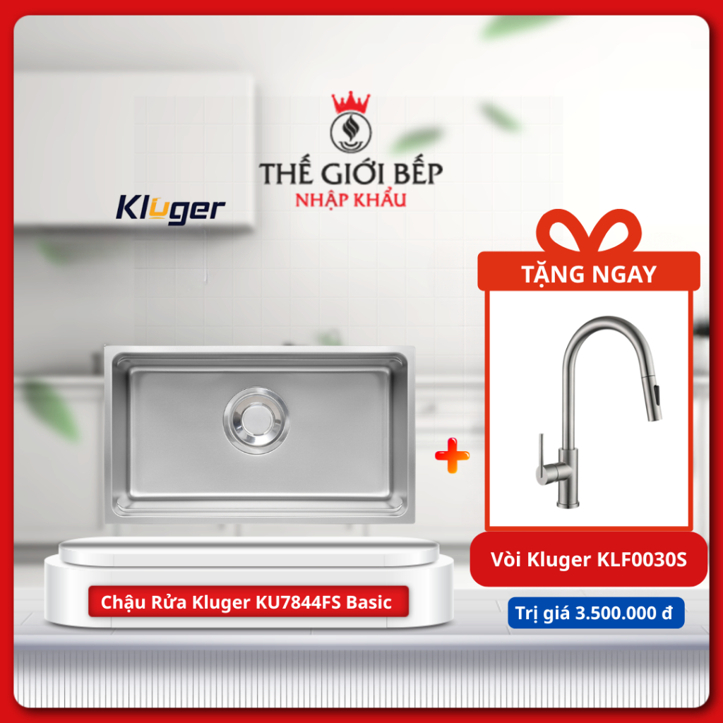 [TẶNG VÒI] Chậu rửa bát Kluger KU7844FS Basic - Chất Liệu Inox 304 Dày Dặn