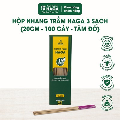 Nhang trầm hương tự nhiên HAGA 3 Sạch chung cư 2 tấc,100 cây, thơm trầm thờ cúng, ít khói, 20cm