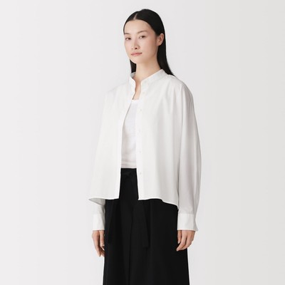 [26AW] MUJI Áo Sơ Mi Nữ Vải Poplin Cổ Trụ Tay Dài