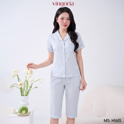 Bộ đồ ngủ nữ Pijama đũi mặc nhà VINGO/VINGORIA tay ngắn mùa hè H1615