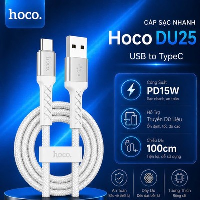 Cáp sạc nhanh PD15W USB to Type-C Hoco DU25 hỗ trợ truyền dữ liệu cho 15 trở lên/Android/Samsung/Oppo dài 1M