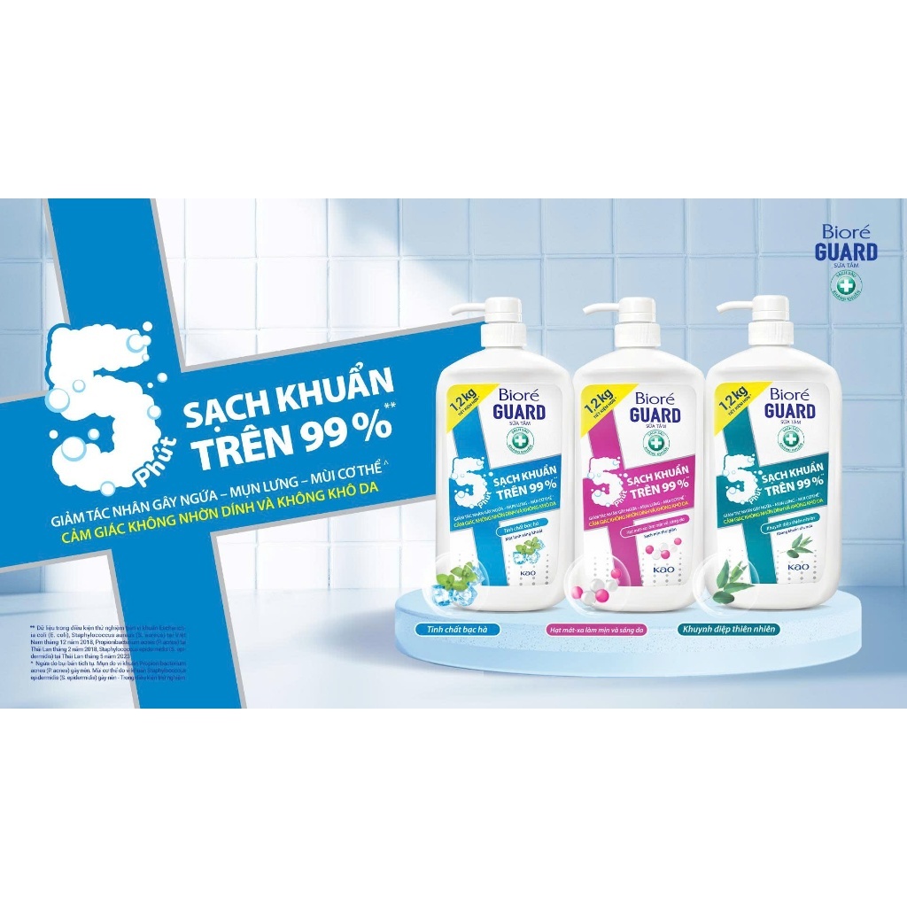 (Mẫu mới) Sữa Tắm Biore Sạch Sâu Kháng Khuẩn - Sạch Mịn, Sảng Khoái, Thư Giãn Biore Guard 1.2kg