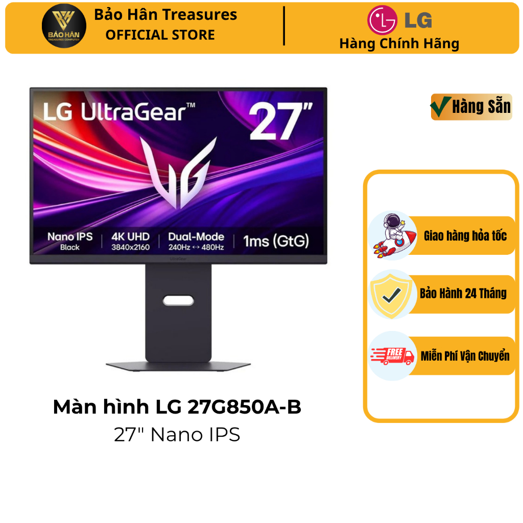 Màn hình Gaming LG 27G850A-B 27" Nano IPS Black 4K 240Hz-FHD 480Hz -  Hàng Chính Hãng