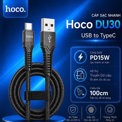 Cáp sạc nhanh PD15W USB To Type-C Hoco DU30  truyền dữ liệu dùng cho 15 trở lên/android dài 1m/2m