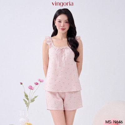 Bộ ngủ mặc nhà chất đũi VINGO/VINGORIA mặc xuân hè N646