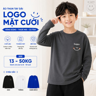 Áo Thun Bé Trai  Tay Dài  Cotton Lạnh 4 Chiều Cao Cấp Hình In LOGO MẶT CƯỜI Cho Bé 13 đến 50kg - BABE KIDS