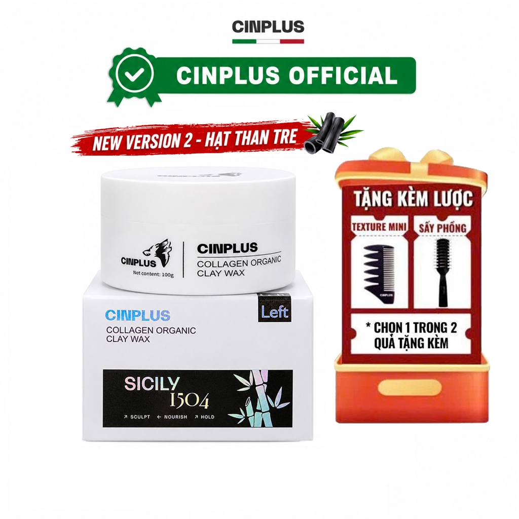 Sáp vuốt tóc nam CinPlus Left Sicily 1504 100gr chính hãng tạo kiểu giữ nếp tóc - CINPLUS