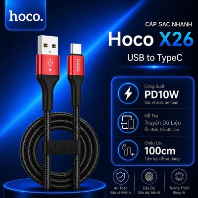 Cáp Sạc Nhanh PD10W USB to TypeC Hoco X26 dùng cho Android/15 trở lên , Chống Đứt, Chống Gãy Dài 1m