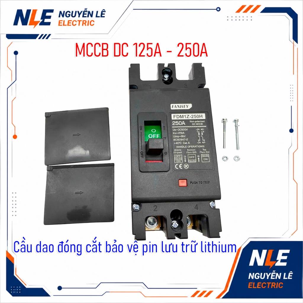 MCCB DC FanHey 125A 250A DC500V Aptomat DC Chuyên Dụng Pin Lithium Inverter Hybrid Điện Mặt Trời ESS