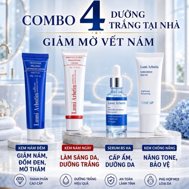 Kem Nám Ngày Đêm Lumi Arbutin  Giảm Thâm Mờ Nám Sáng Da Đều Màu Bộ 4 Món