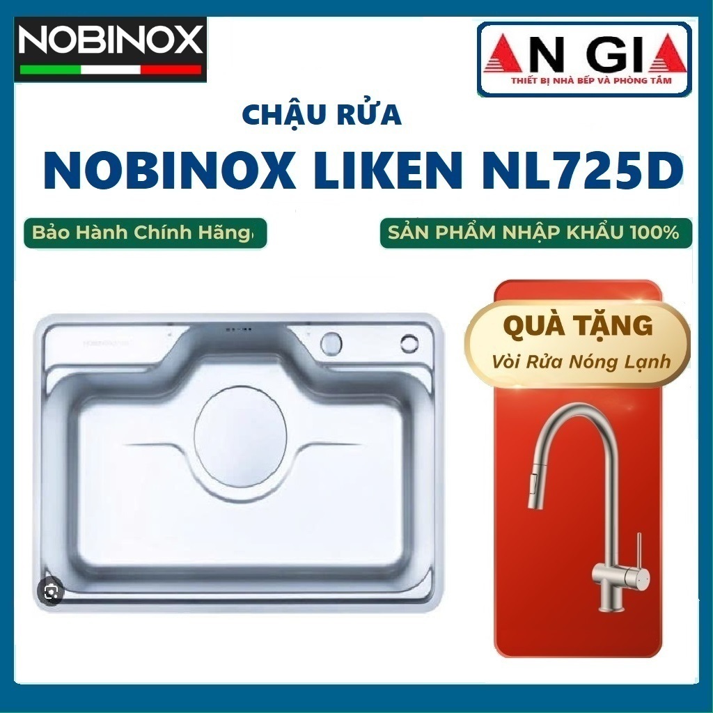 CHẬU RỬA BÁT NOBINOX LIKEN NL725D, Bảo hành 10 năm, NOBINOX LIKEN NL725D 80x50x22cm