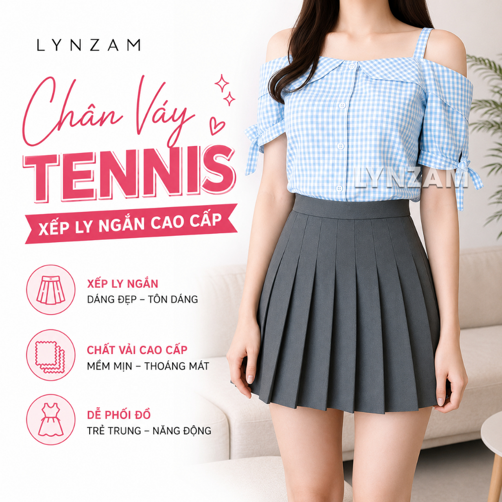 Chân Váy Xếp Ly Ngắn LYNZAM Cao Cấp, Váy Tennis Nữ Dáng A Trẻ Trung Chất Tuyết Mưa Dày Dặn, Tôn Dáng