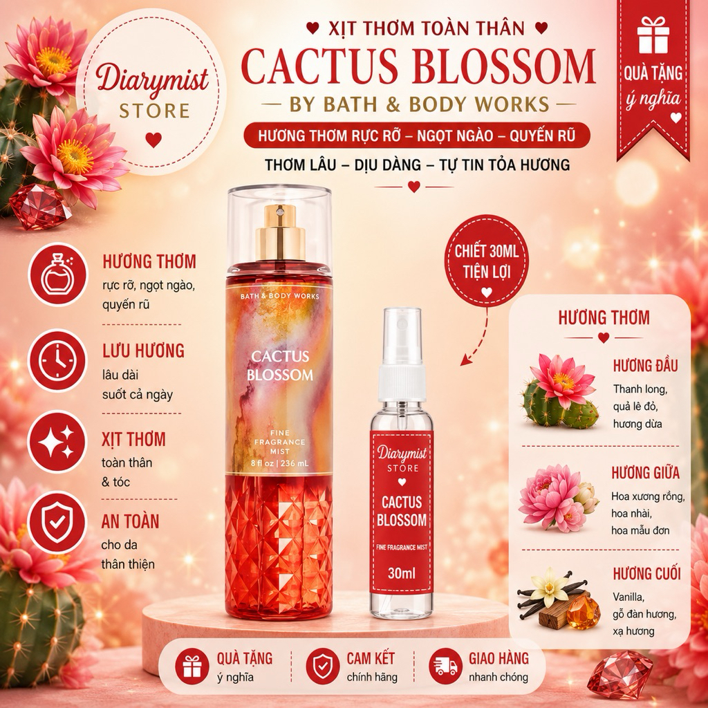 𝐃𝐢𝐚𝐫𝐲𝐦𝐢𝐬𝐭.𝐬𝐭𝐨𝐫𝐞 Xịt Thơm Toàn Thân Body Mist Bath & Body Works -  Cactus Blossom