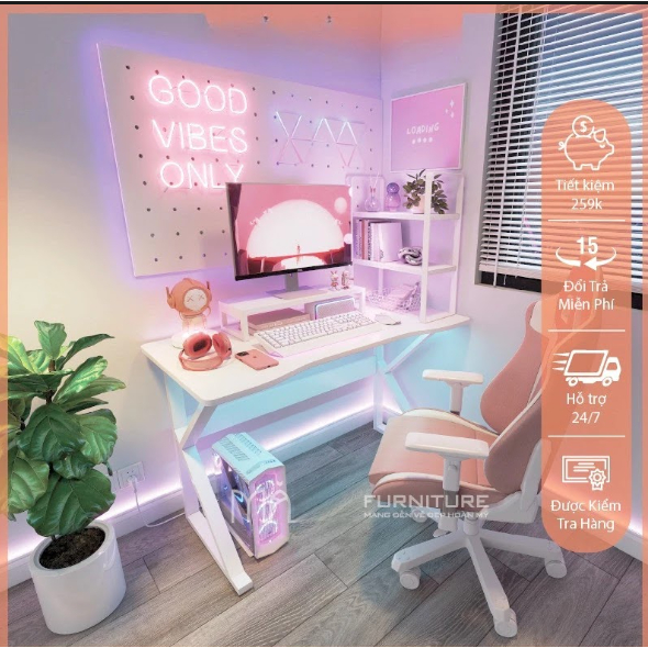 [FURNI HOME] Bàn Làm Việc, Bàn Gaming Nội Thất DS Future Chân Sắt nhiều phiên bản, mặt gỗ 1m2,1m, ch
