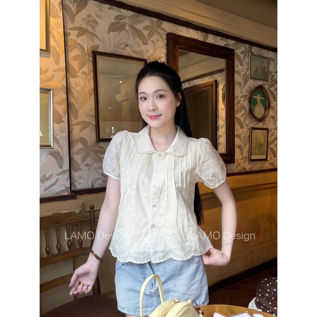 Áo kiểu hottrend nữ cổ sen viền ren trẻ trung LAMO - B1594 | BigBuy360 - bigbuy360.vn