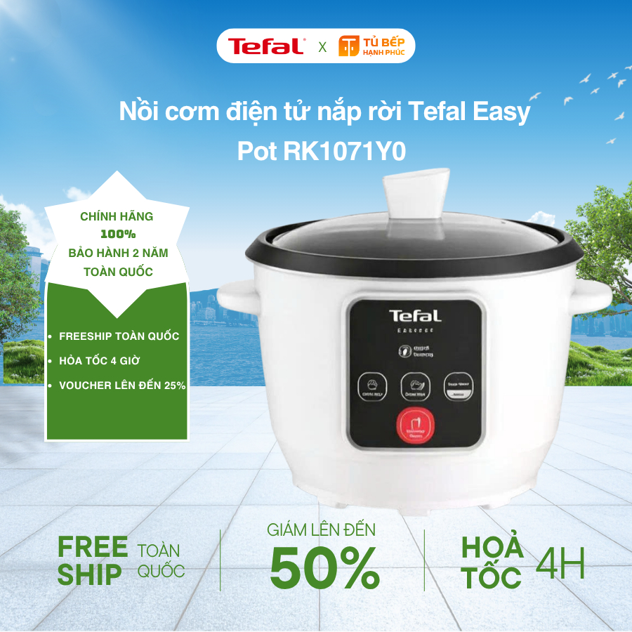 Nồi cơm điện tử nắp rời Tefal Easy Pot RK1071Y0 - Dung tích 1.8 lít | Lồng nồi chống dính PTFE