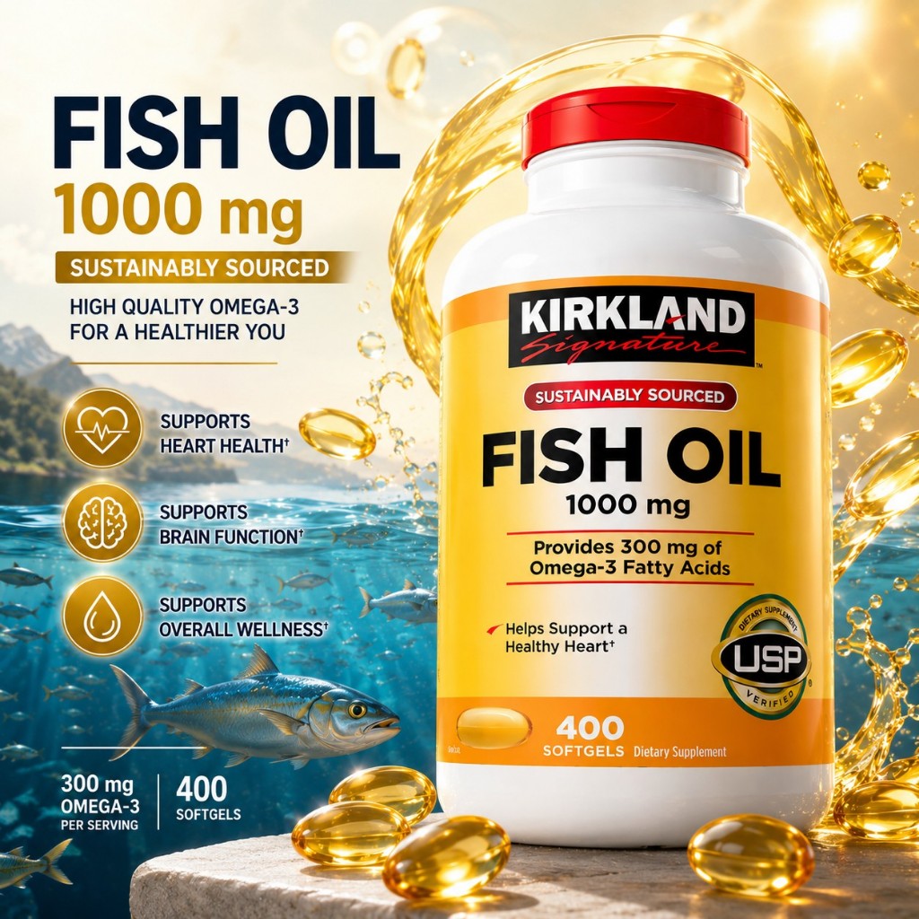 [CHÍNH HÃNG] Viên uống dầu cá bổ sung Omega-3 cho Tim mạch, Thị lực & Não bộ Kirkland Signature Fish