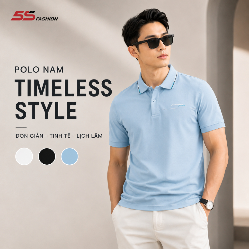 Áo Polo Cotton Nam Cổ Điển 5S FASHION Phom Regular Fit M0APC26107