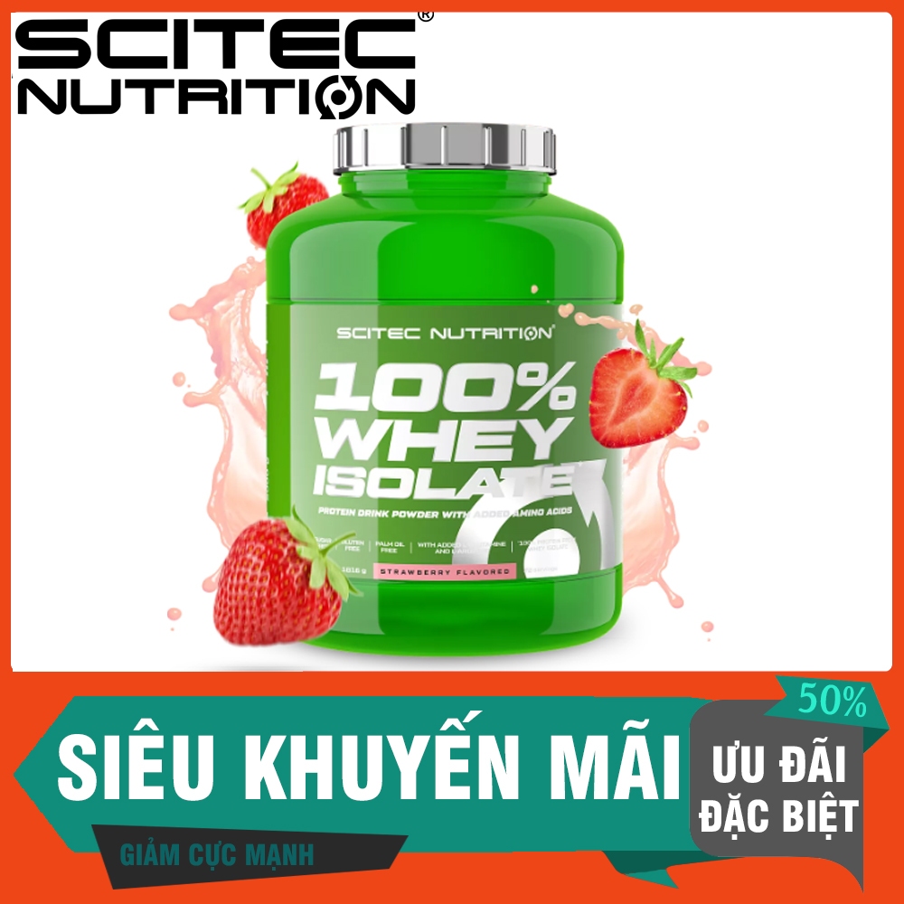 Scitec Whey Isolate 1816g (72 Lần Dùng) vị Dâu - 100% Whey Protein Isolate, Hỗ Trợ Tăng Cơ