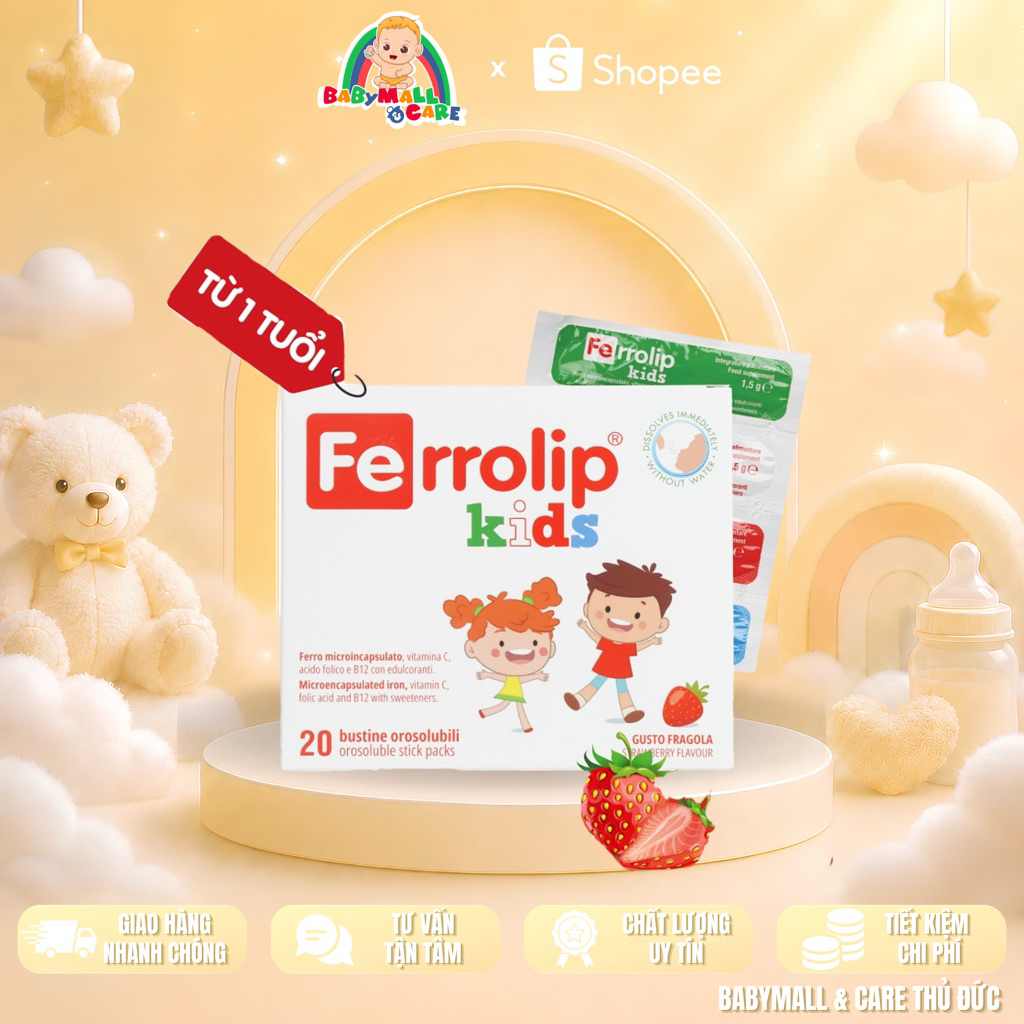 Thực phẩm bổ sung Sắt Ferrolip Kids dạng gói bột x 20 gói