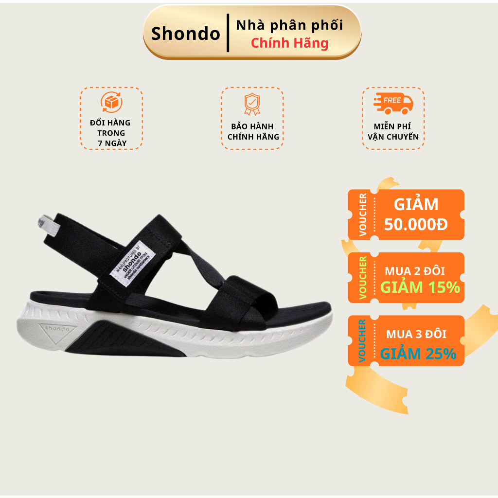 Giày Sandal Nam Nữ Shondo F7R Quai Chéo Thể Thao Đen Phối Trắng