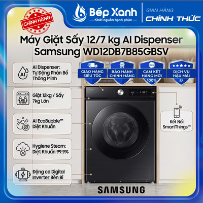 WD12DB7B85GBSV | Máy Giặt Sấy Samsung Bespoke AI WD12DB7B85GBSV (Giặt 12KG - Sấy 7KG)