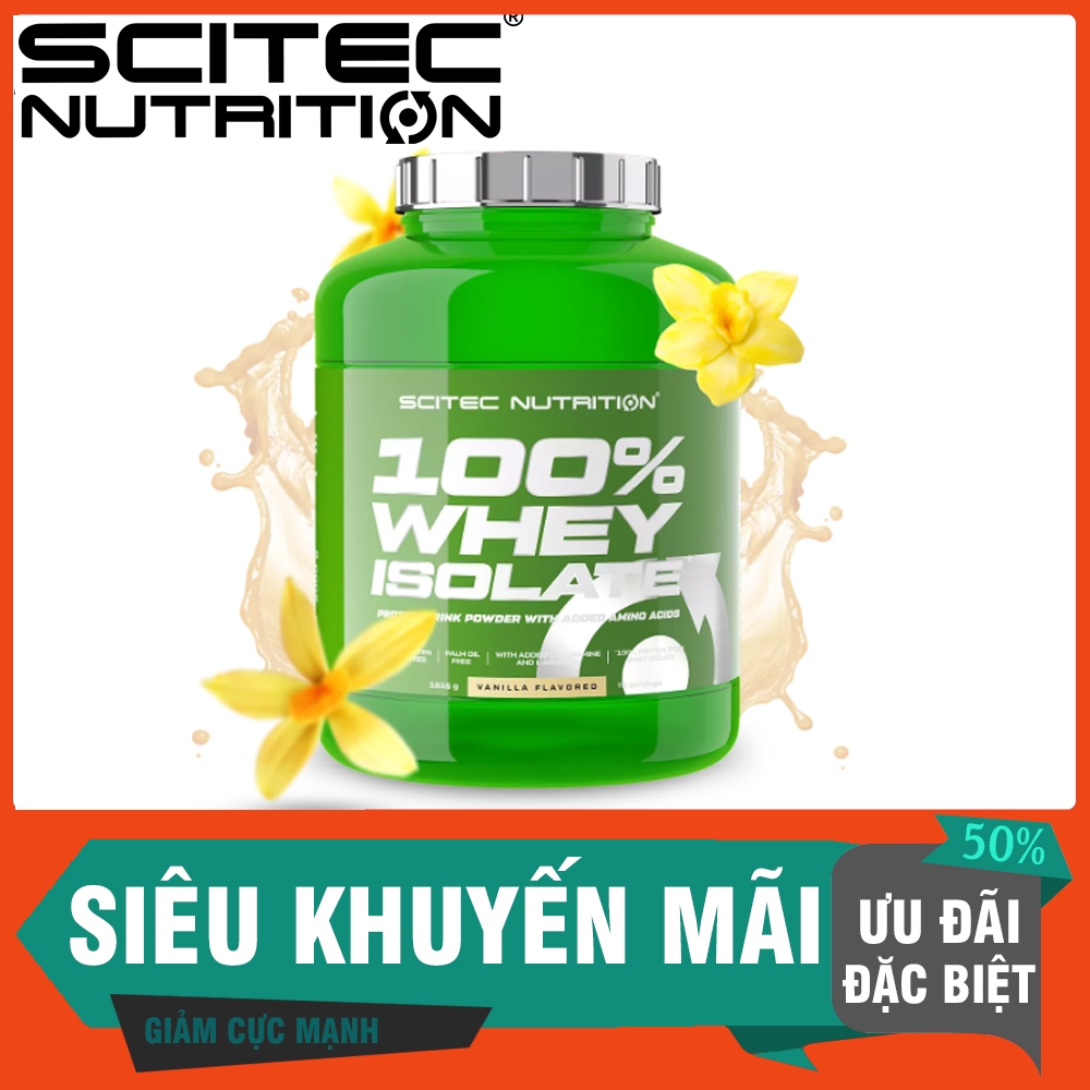 Scitec Whey Isolate 1816g (72 Lần Dùng) vị Socola - 100% Whey Protein Isolate, Hỗ Trợ Tăng Cơ
