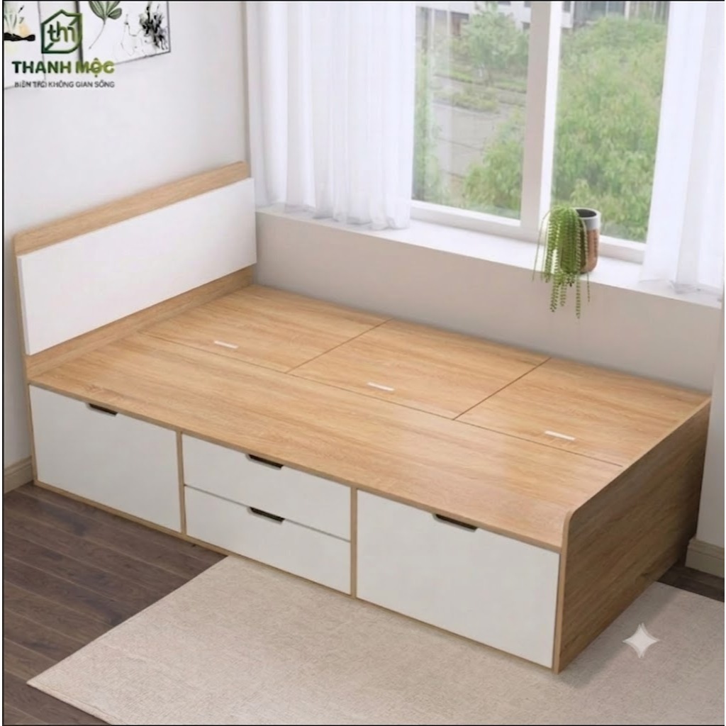 Giường Ngủ Gỗ Công Nghiệp MDF Có Hộc Kéo – Nhiều Kích Thước 1m2 / 1m4 / 1m6 / 1m8