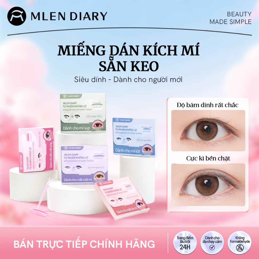 MLEN DIARY Kích Mí Tàng Hình Sẵn Keo Miếng Dán Kích Mí Sẵn Keo Phù Hợp Mọi Dáng Mắt Dễ Dàng Cho Ngườ