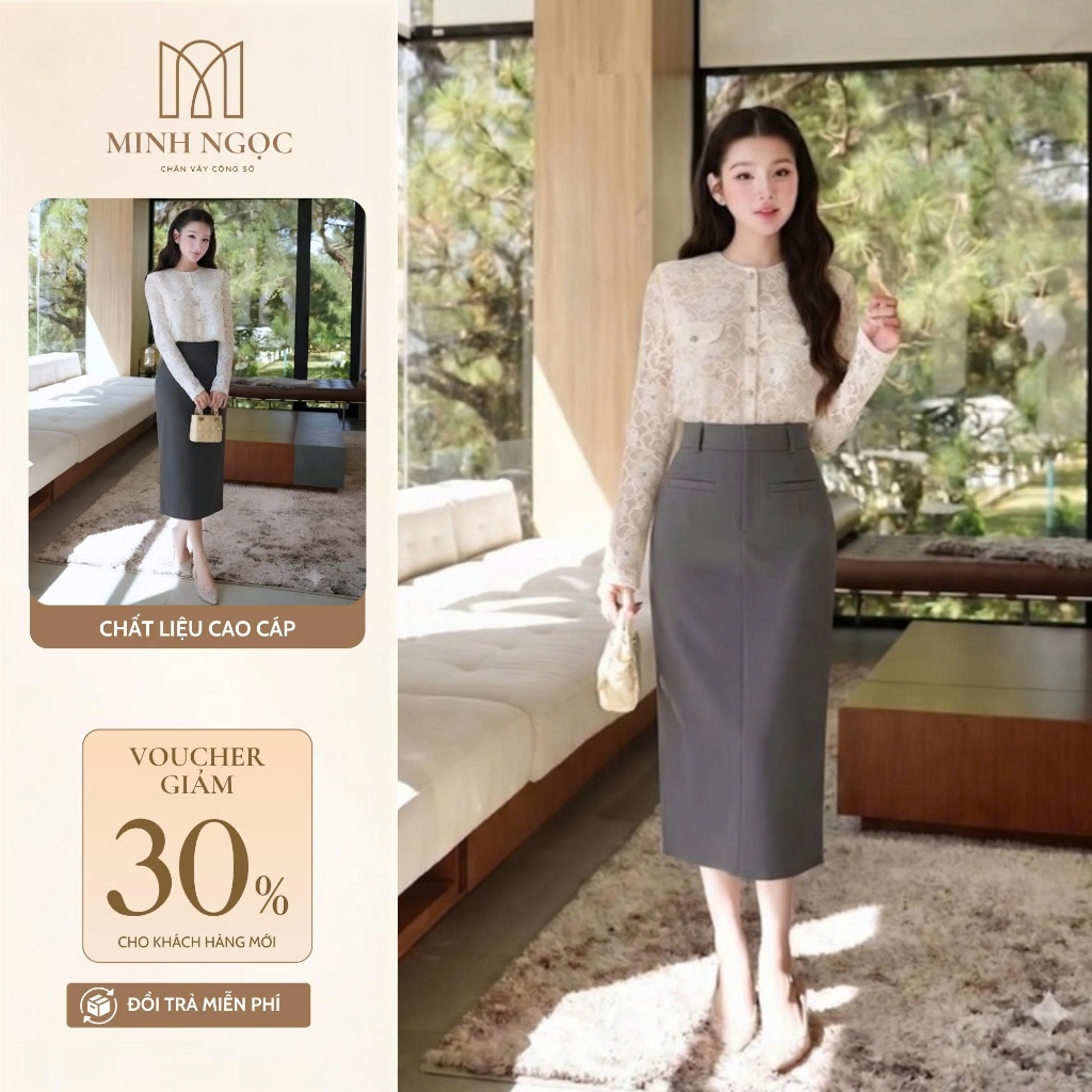 Chân váy nữ, chân váy dáng xuông nhẹ ôm eo dài 80cm có túi 2 bên chất mềm mại tôn dáng thanh lịch M4