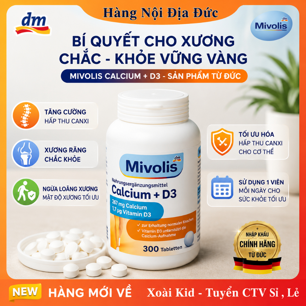 Viên Uống Mivolis Calcium D3 - Bổ Sung Dưỡng Chất Cho Cơ Thể- Hộp 300 Viên của Đức