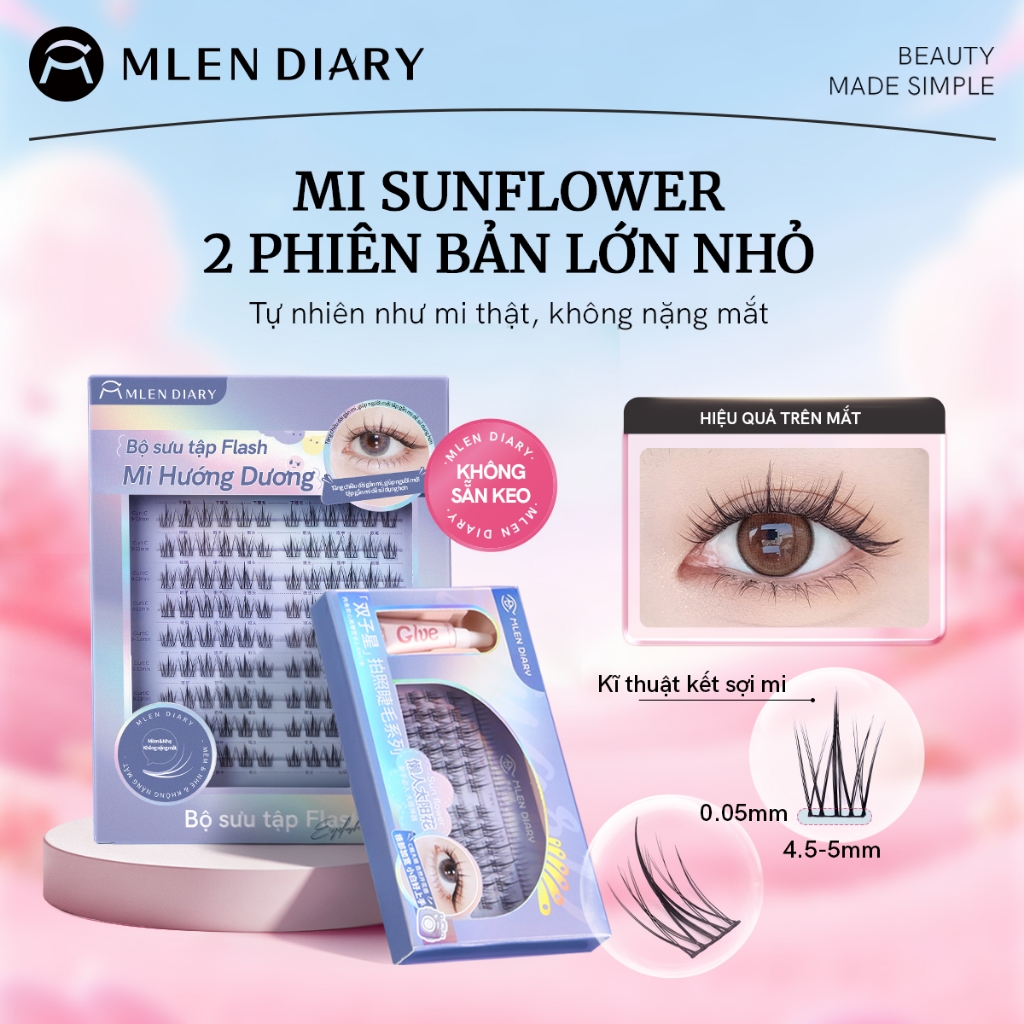 MLEN DIARY Mi Giả Hoa Hướng Dương Lông Mi Cụm Cong Tự Nhiên Mềm Mại Không Sẵn Keo Cho Người Mới