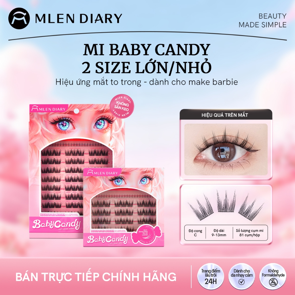 MLEN DIARY Mi Giả Baby Comic Lông Mi Anime Tự Nhiên Giúp Mắt To Tròn Hoạt Hình Bộ Combo Keo Mi 4in1